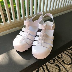(American Apparel) White Chunky Heel Jelly Sandals